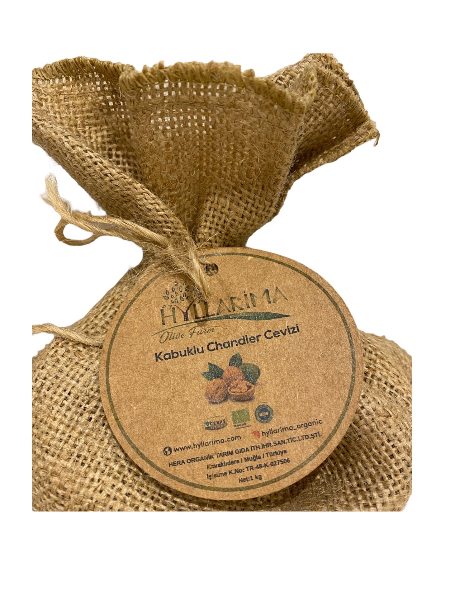 Kabukiu Chandler Cevizli soap in a brown jute bag with a label on a white background