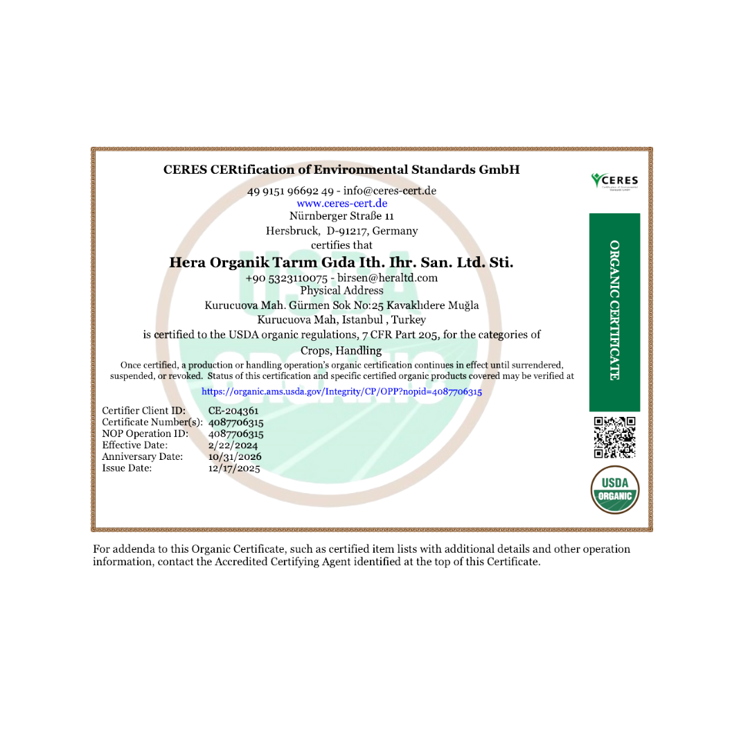 Organic certification label from Ceres on a white background