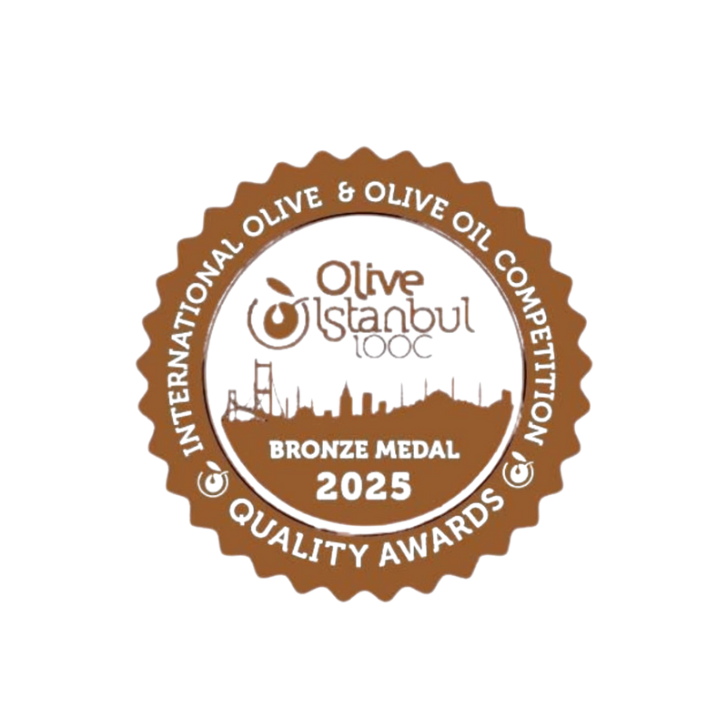 Bronze medal award from Olive Istanbul LOOC for olive oil in 2025 on a transparent background