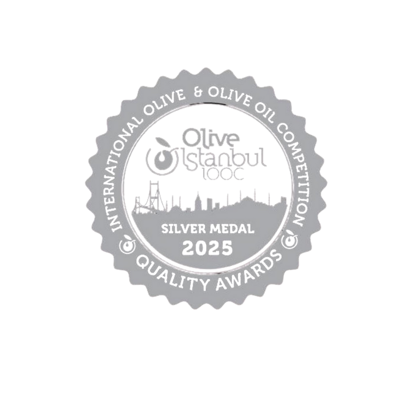 Silver medal award from Olive Istanbul for olive oil competition in 2025