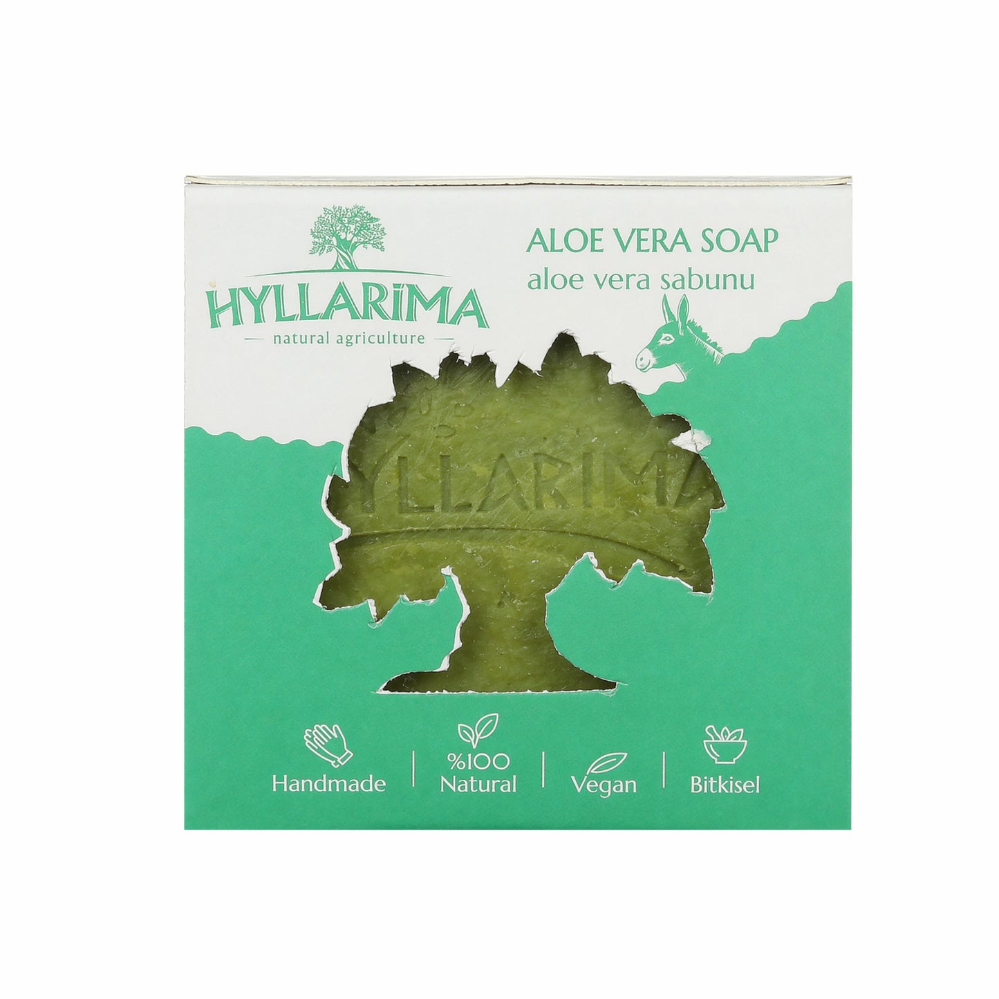 Hyllarima natural aloe vera soap packaging on a white background