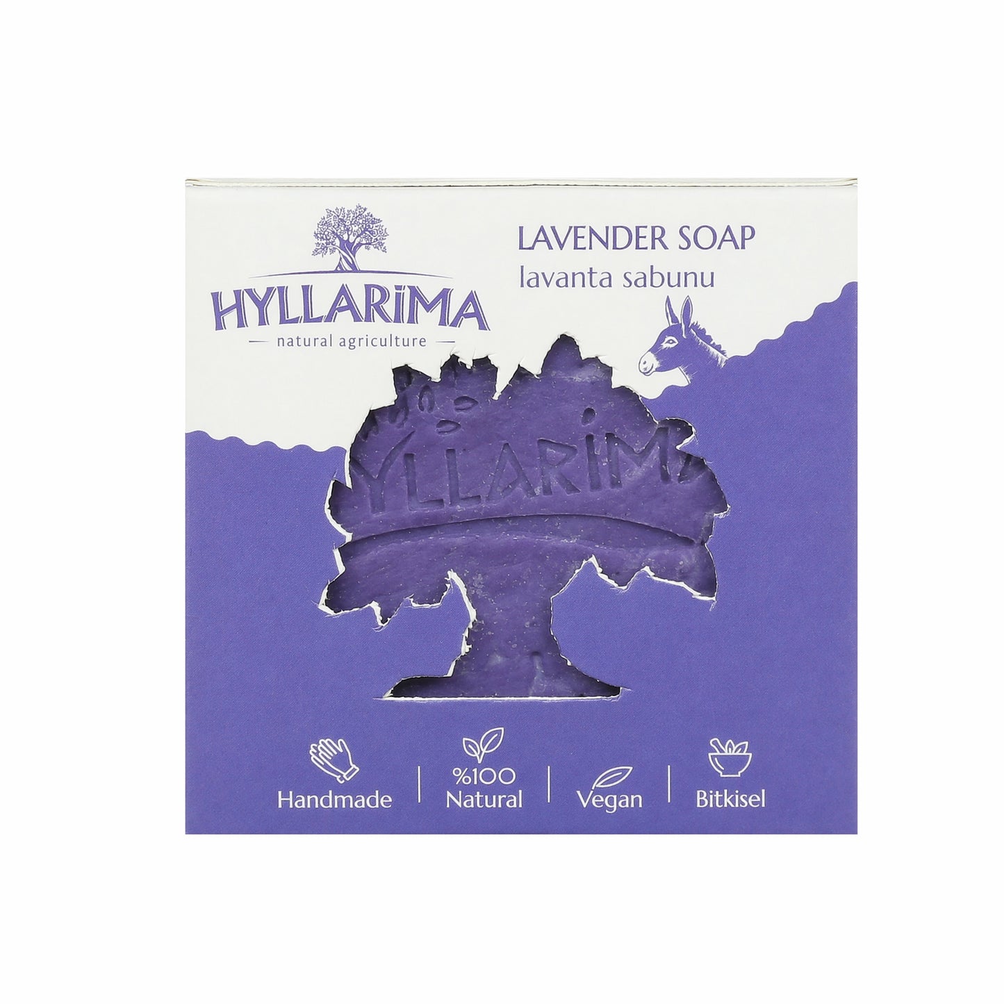 Hyllarima natural lavender soap packaging on a white background