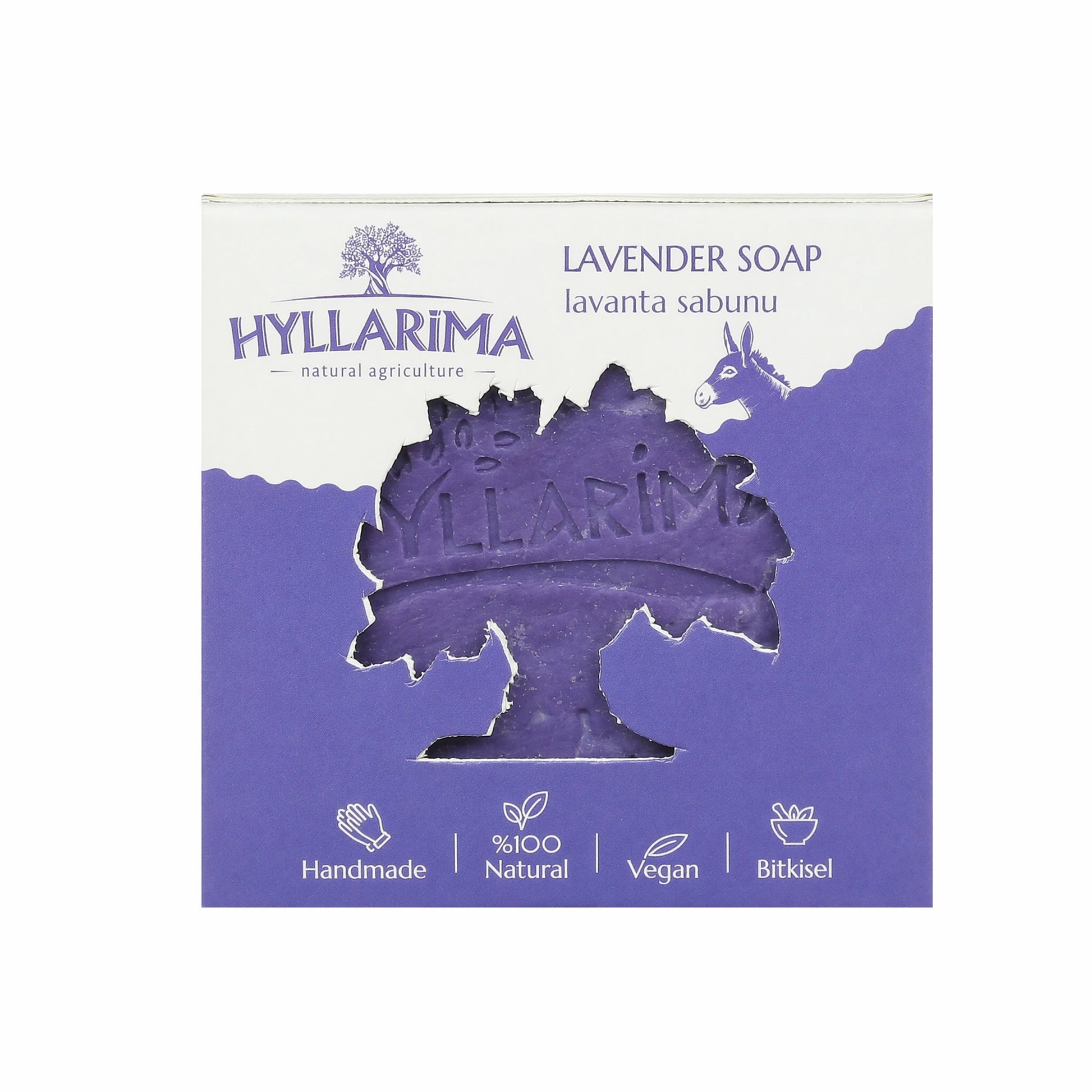Hyllarima natural lavender soap packaging on a white background