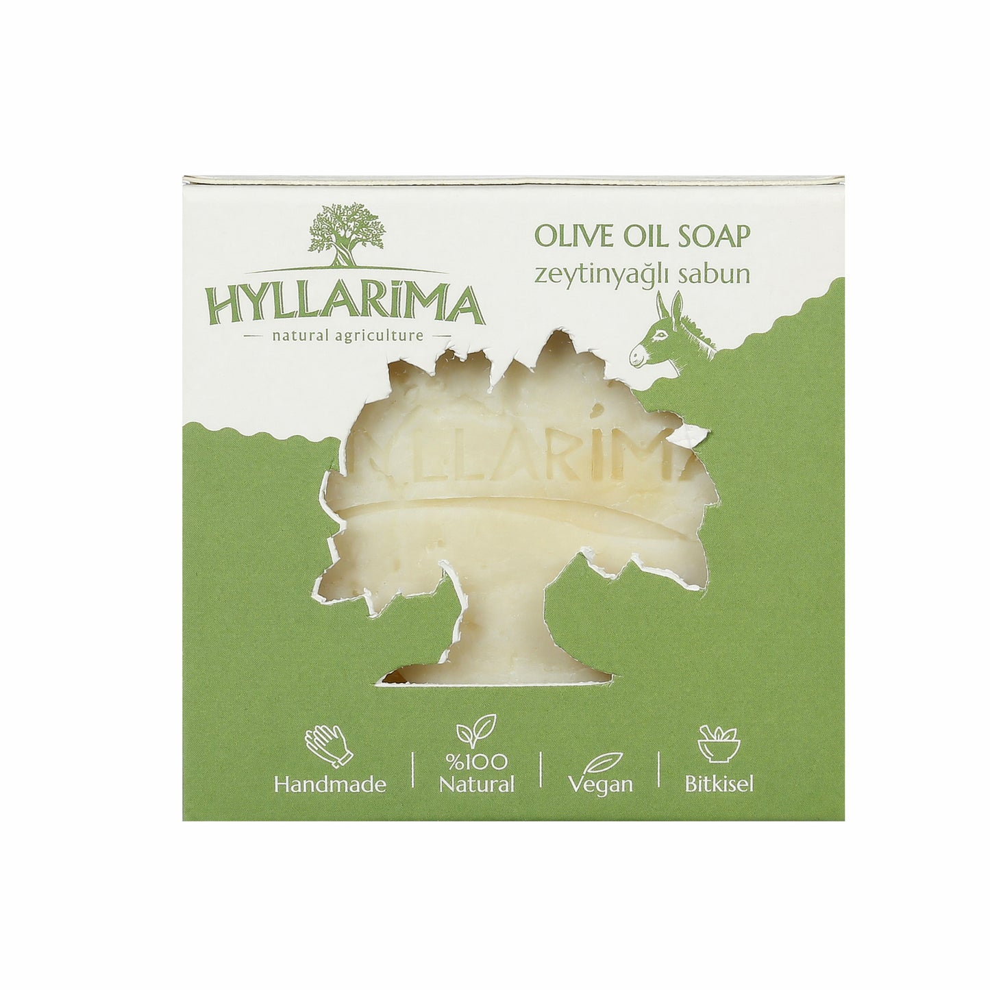 Hyllarima olive oil natural soap packaging on a white background