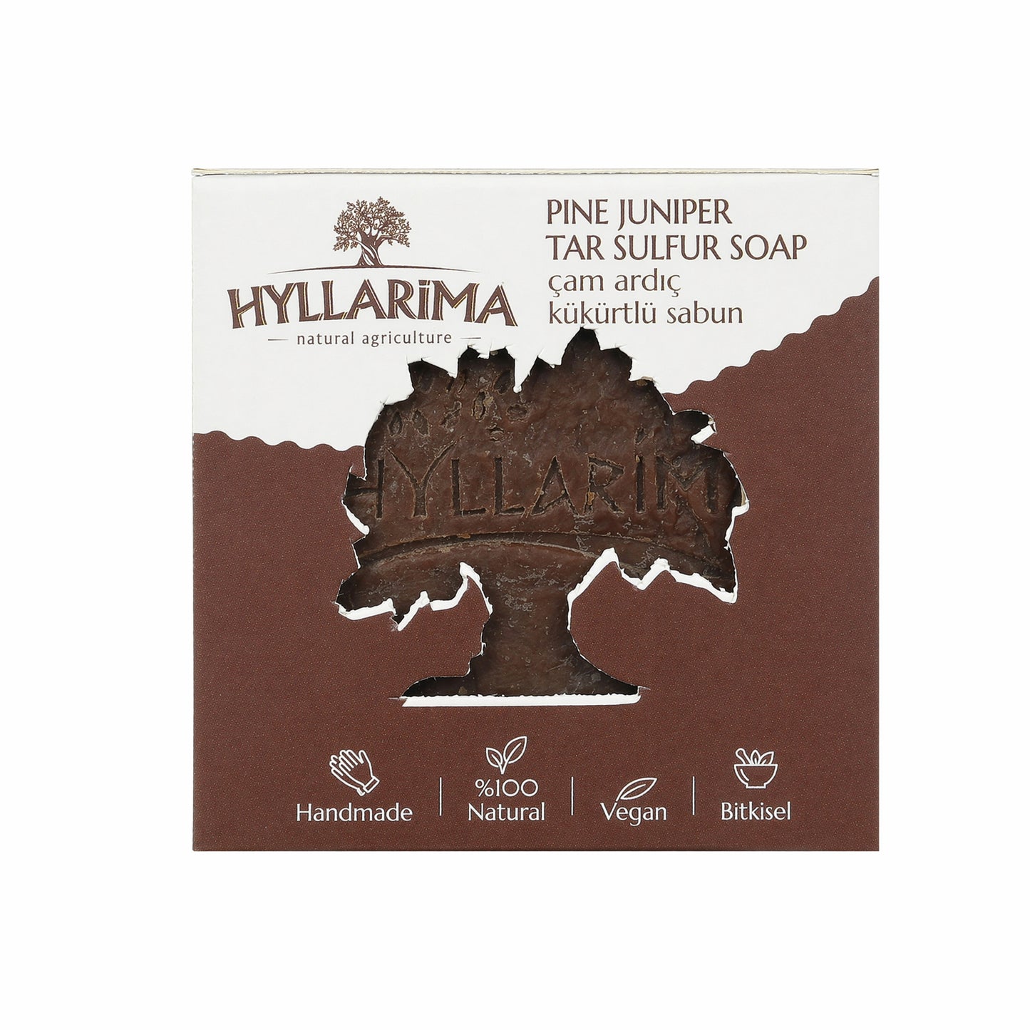 Hyllarima pine juniper tar sulfur natural soap packaging on a white background
