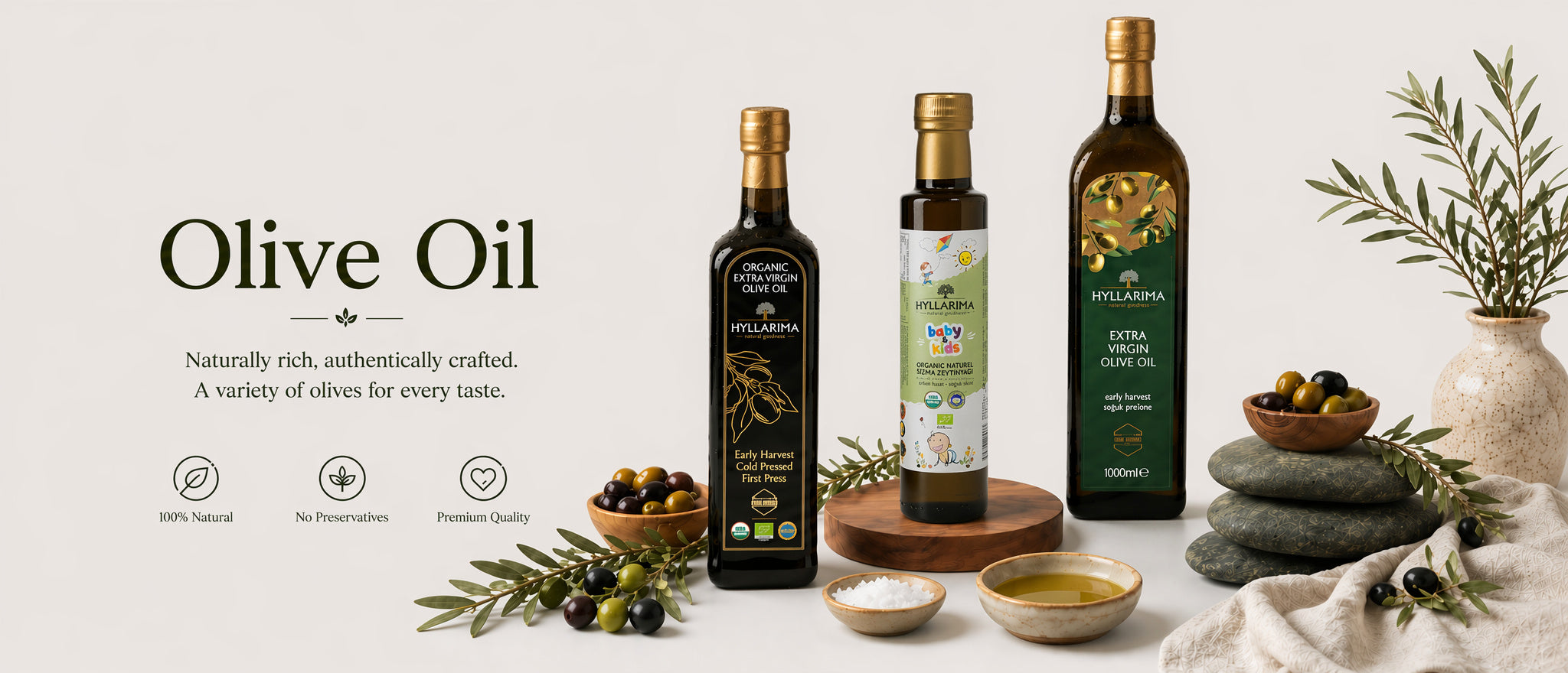 Natural and Organic Olive Oil Bottle Collection of Hyllarima with white background